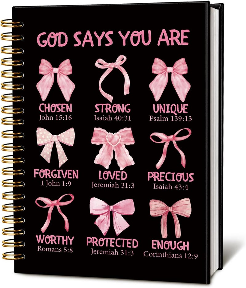 WLIANG Preppy Pink And Black Spiral Bible Notebook Journal for Women, Christian Scripture Prayer Journal Gifts for Women Girls, Preppy School Supplies, Pink Bow Bible Study Notebook 5.5 x 8.3 - Image 1